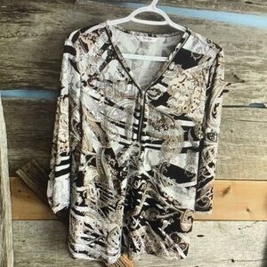 TanJay Beige and Black Paisley Blouse